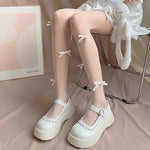 Milky white pearl velvet bow stockings  HA0490