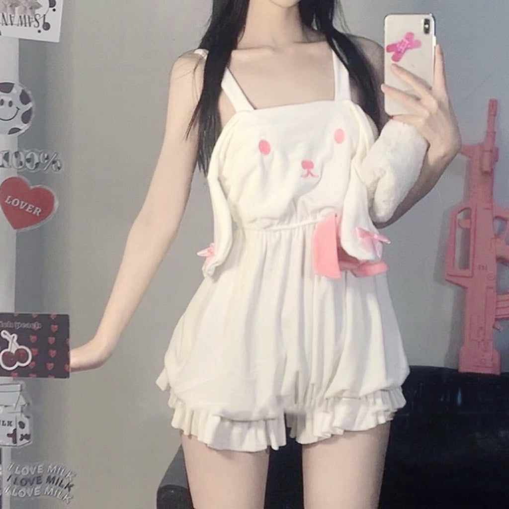 Plush bunny suspender Rompers   HA0680