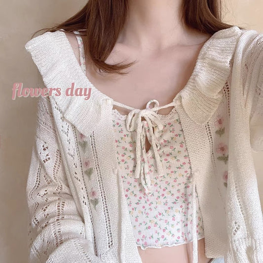 White Hollow Ribbon Cardigan  HA1402