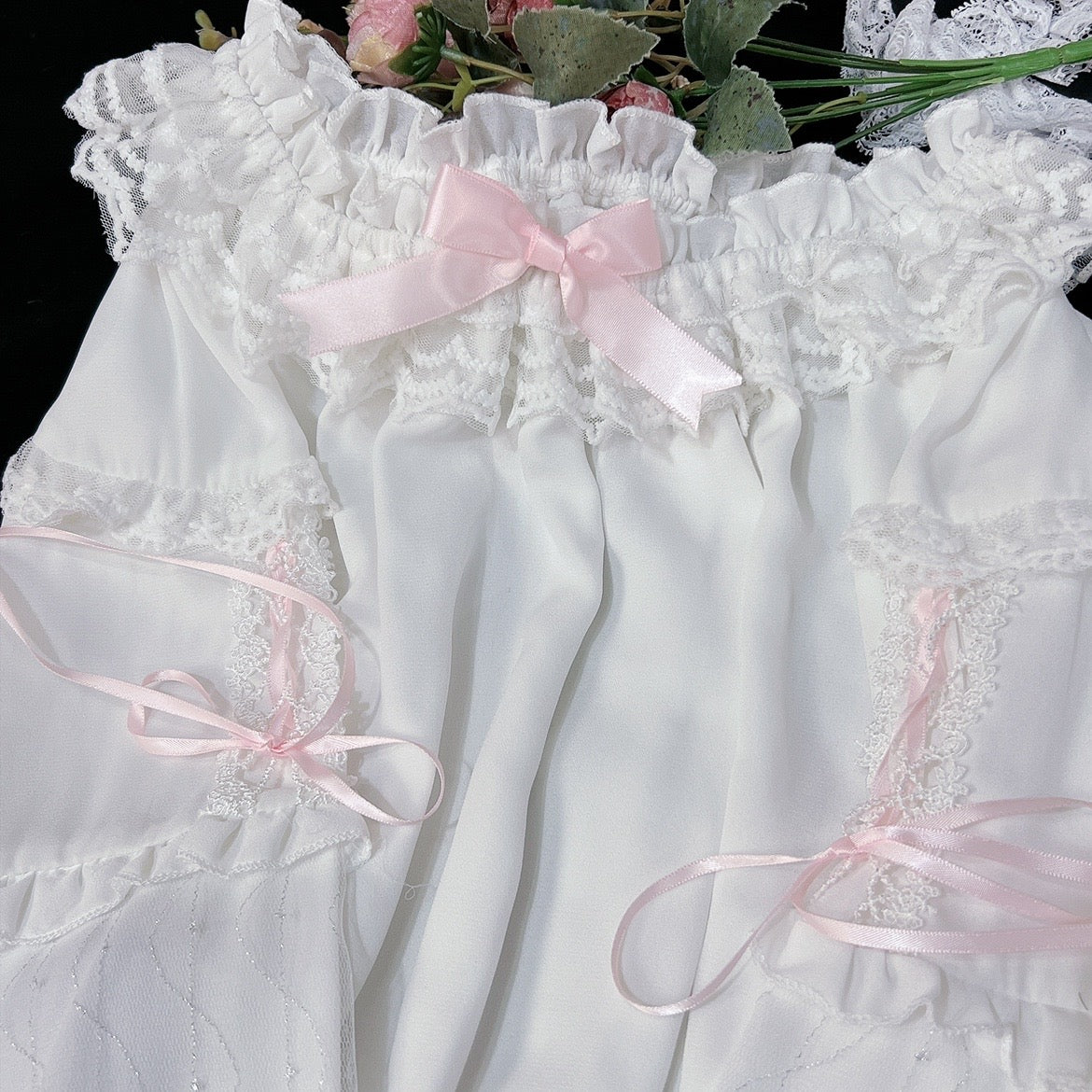 Sweet Bow Mesh Long Sleeves   HA1410