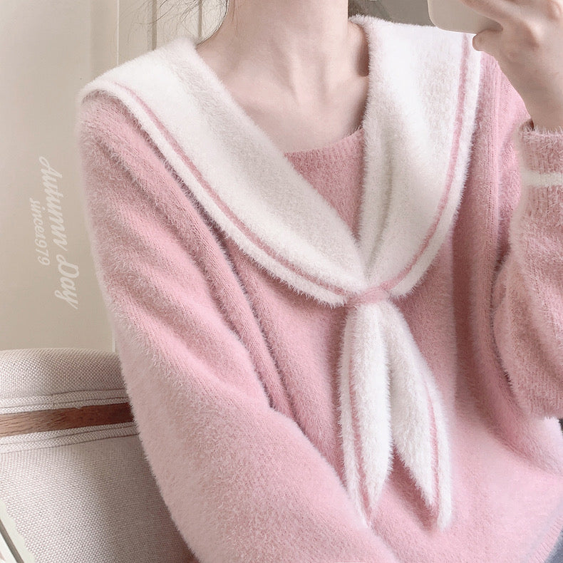Mink-faux bow-tie knitted top  HA1424