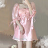 Pink Square Neck Puff Sleeve Dress  HA0701