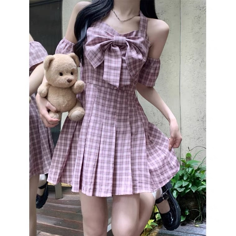 Pink plaid dress  HA1444