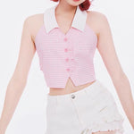 Sweet and Spicy Sleeveless Pink Check Top  HA0804