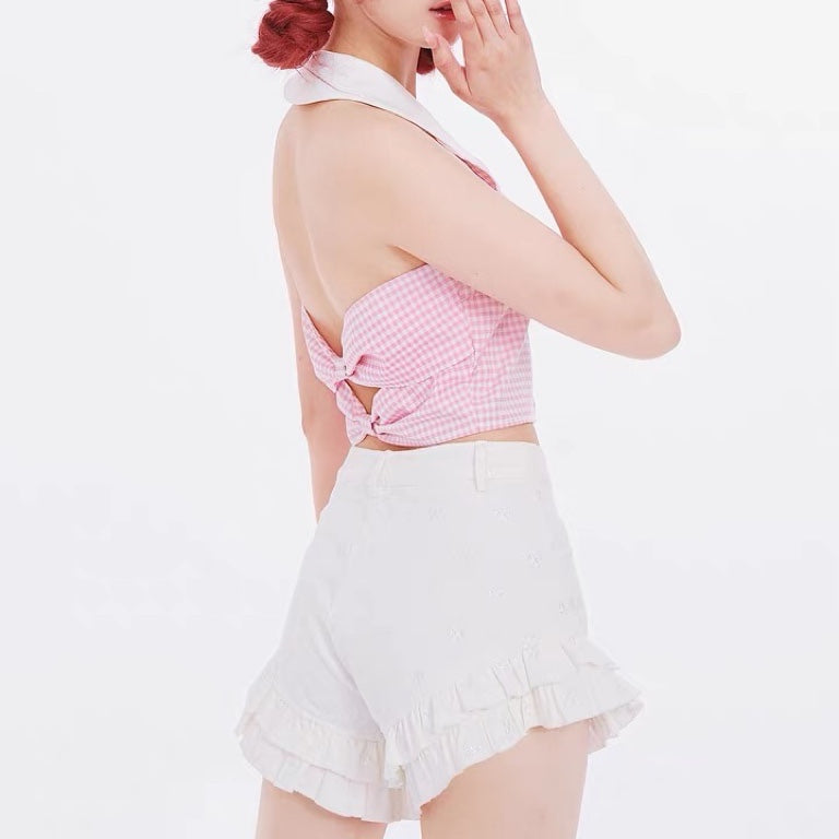 Sweet and Spicy Sleeveless Pink Check Top  HA0804