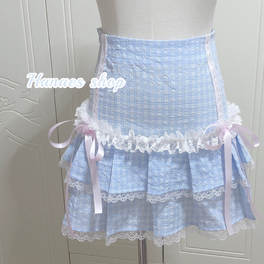 Cream Plaid Cake Dress HA1561