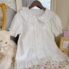 White Doll Collar Puff Sleeve Shirt HA1566