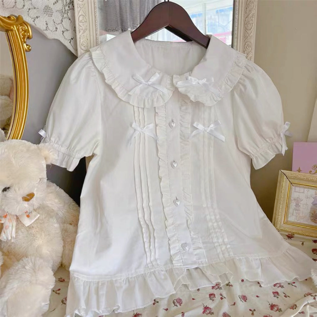 White Doll Collar Puff Sleeve Shirt HA1566