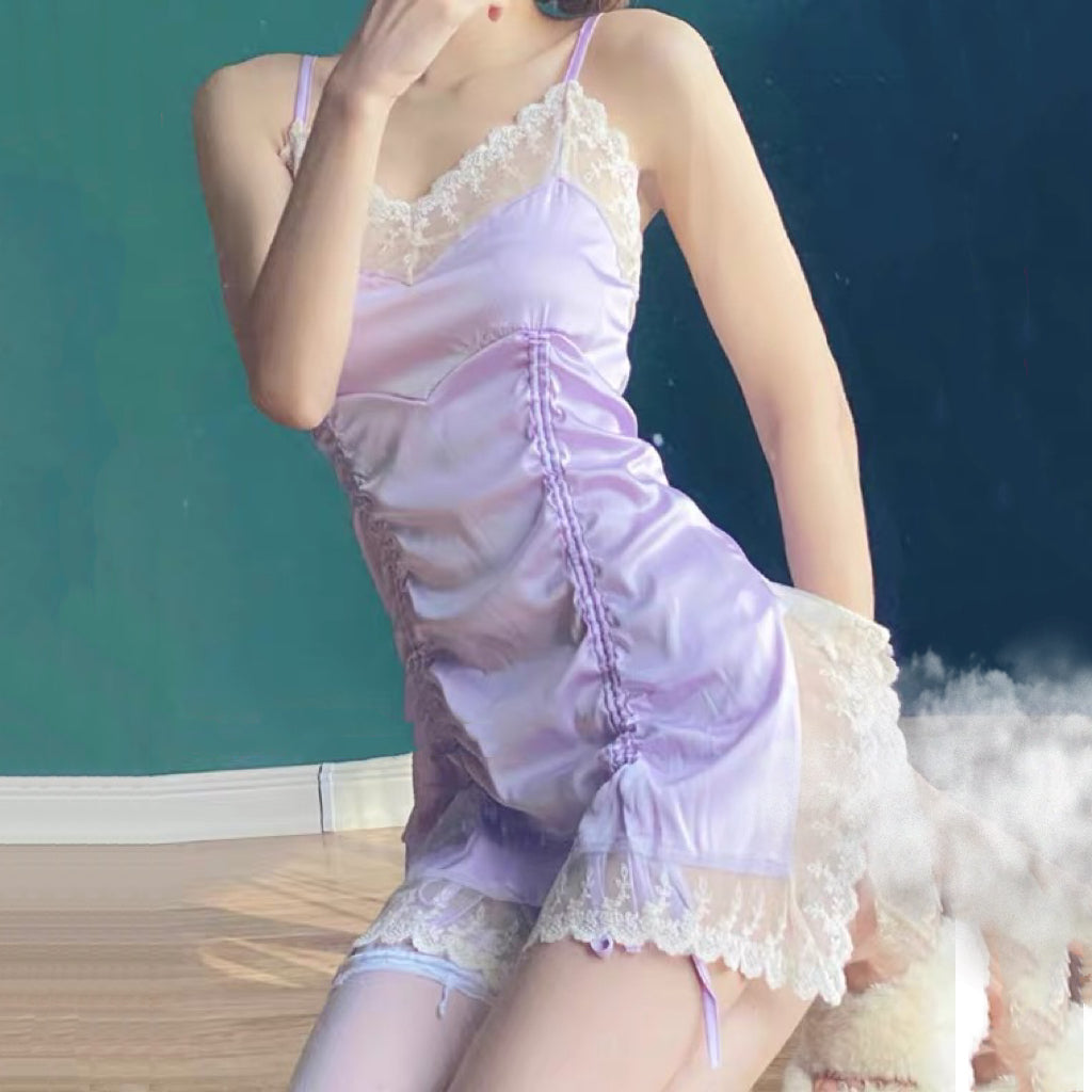 French satin lace nightdress   HA1581