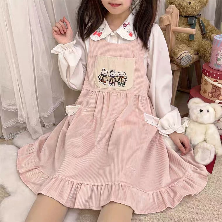 Cute corduroy suspender dress   HA0588