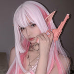 Pink and white gradient fluffy straight wig HA1619