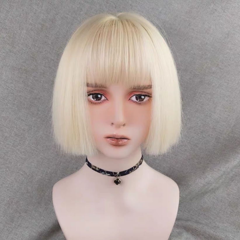 Cute platinum blonde short straight hair HA0415