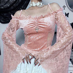 Off-shoulder flared sleeve T-shirt  HA1655