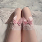 White Silk Bow Knot Thigh Socks  HA1676