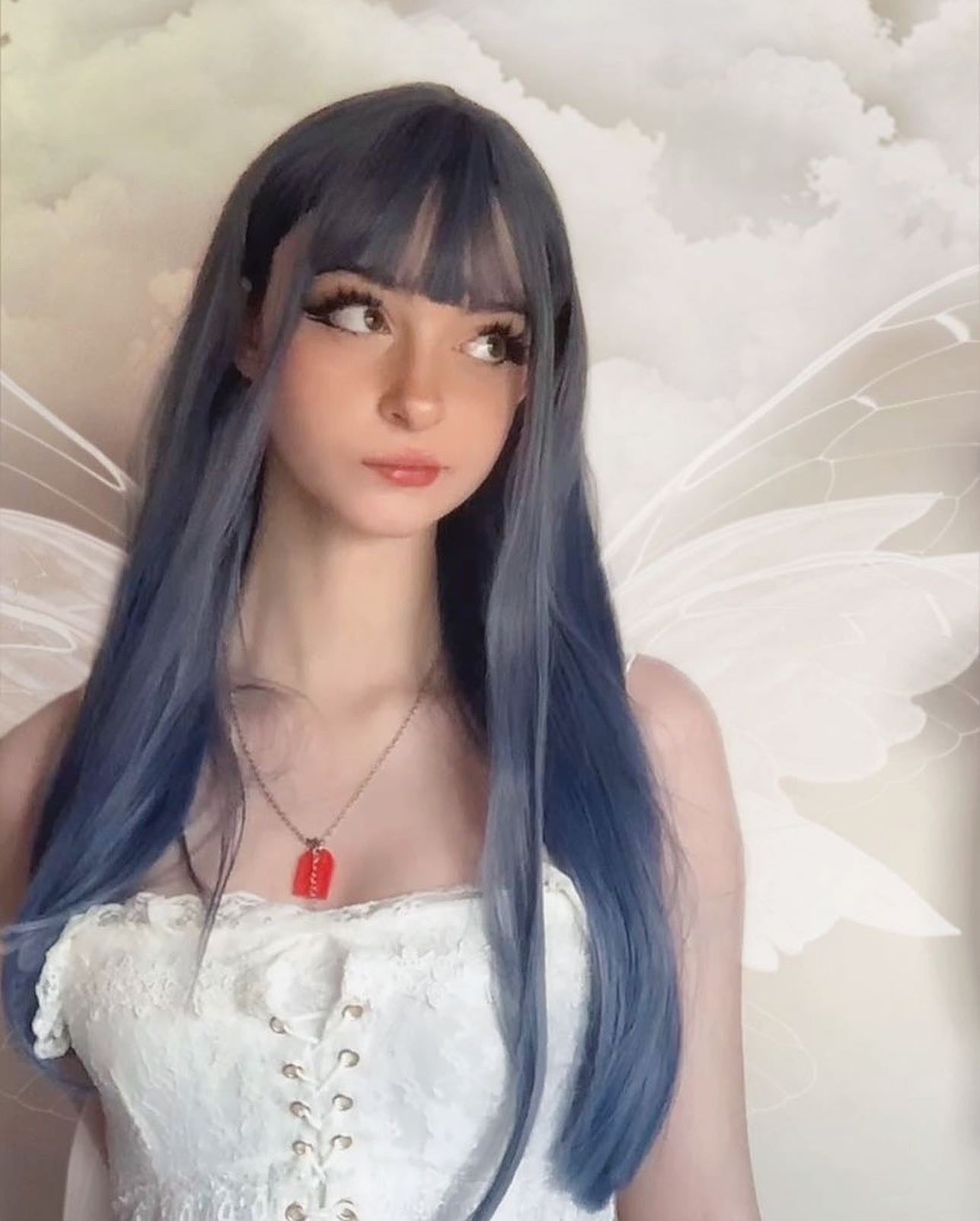 Long straight hair with blue air bangs HA0072