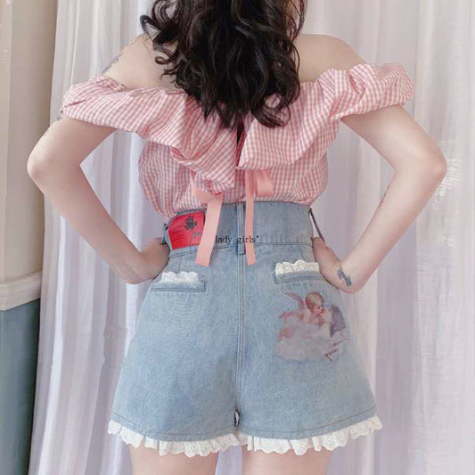 Lace Denim angle Skirt HA1004