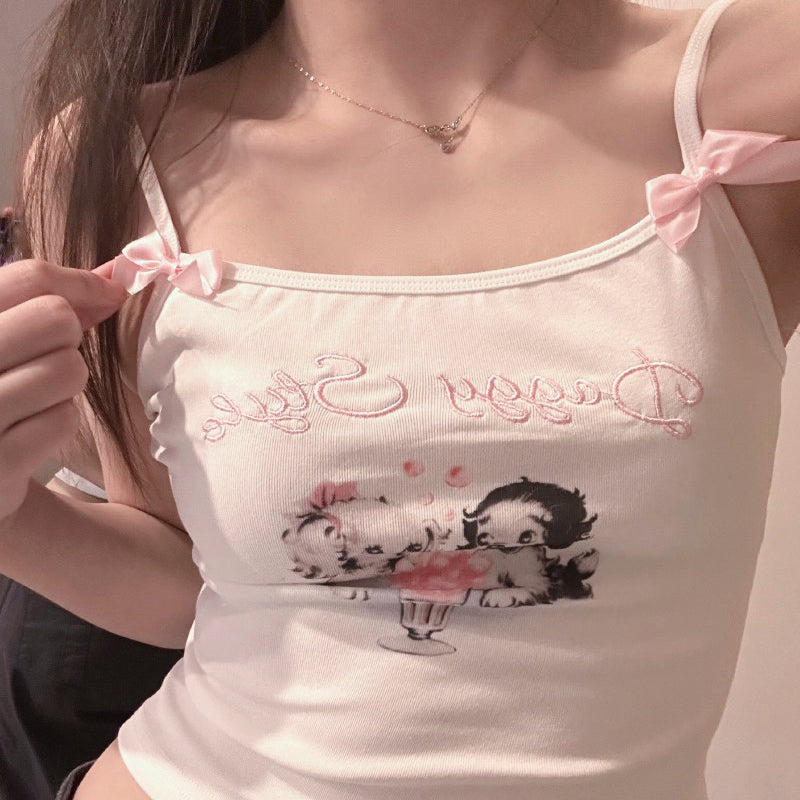 Sweet and Spicy Bow White Tank Top HA1732