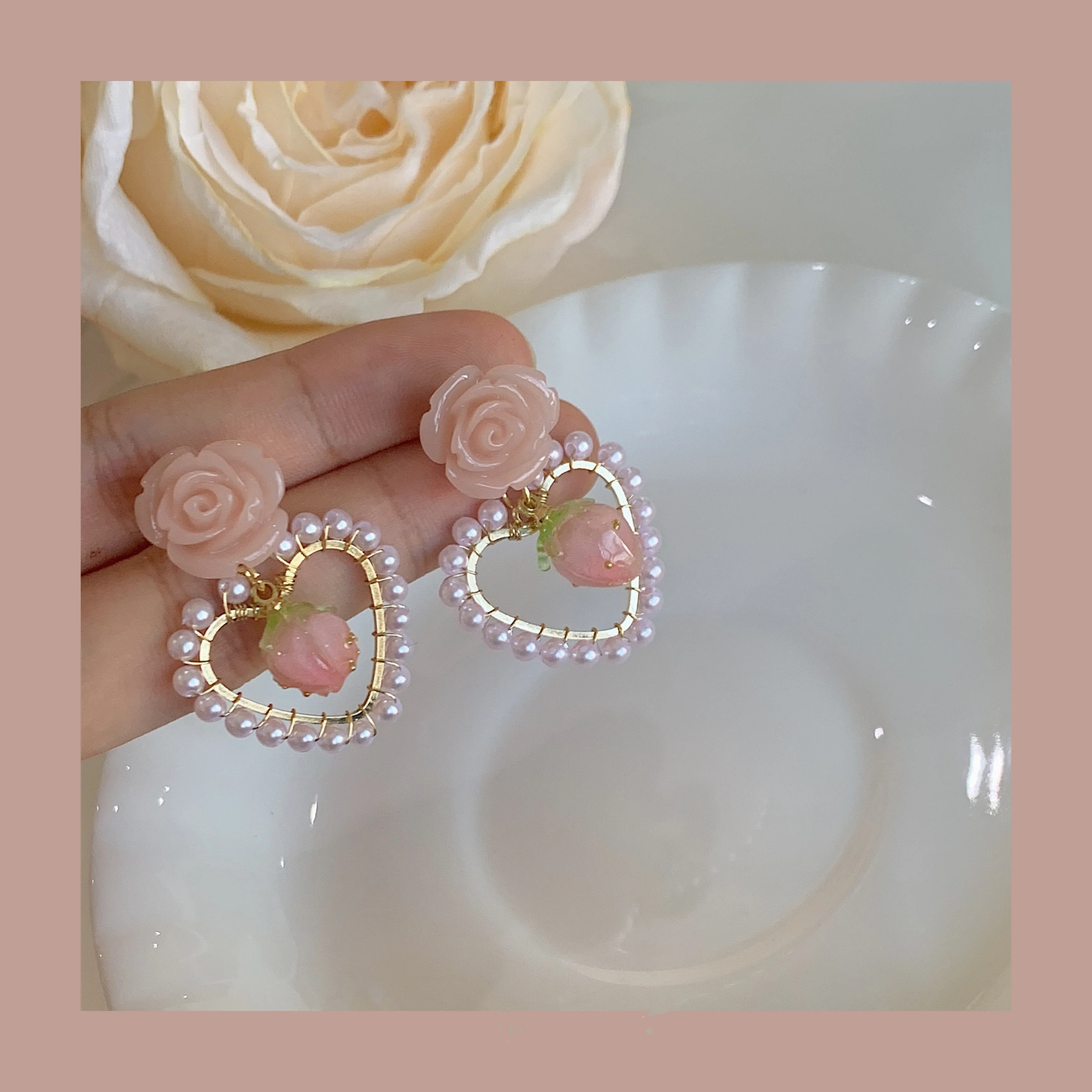 Pink Heart Peach Heart Stud Earrings  HA0795