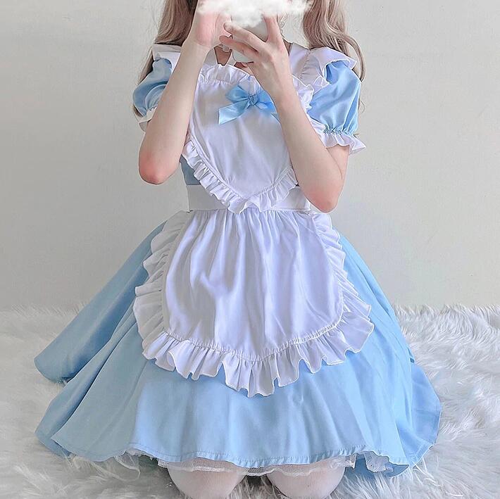 Cute Pink Blue Dress Short Sleeves    HA0533