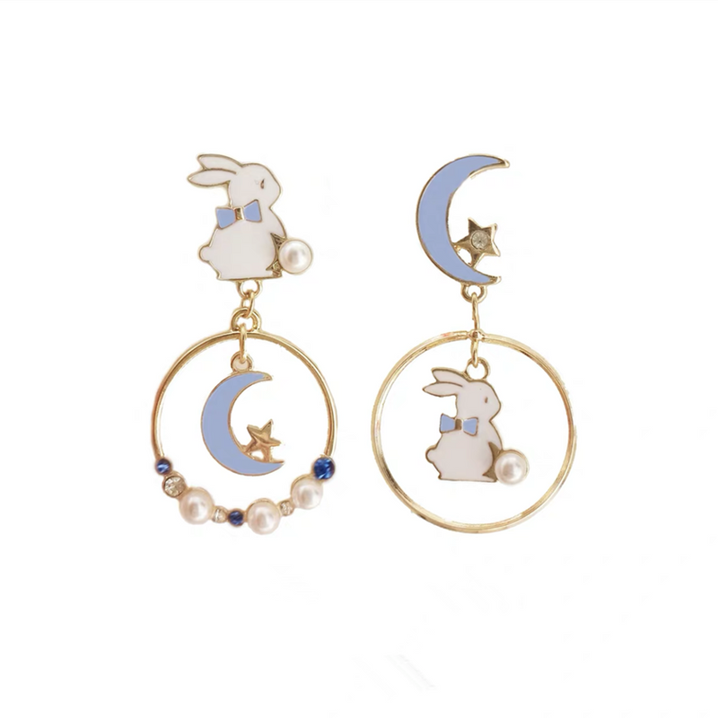 Moon White Rabbit Stud Earrings    HA0495