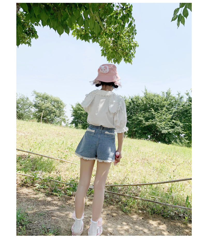 Sweet Short Sleeve White Shirt HA0855