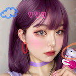 Purple Medium Length Straight Hair Wig   HA1670