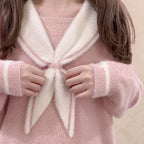 Mink-faux bow-tie knitted top  HA1424