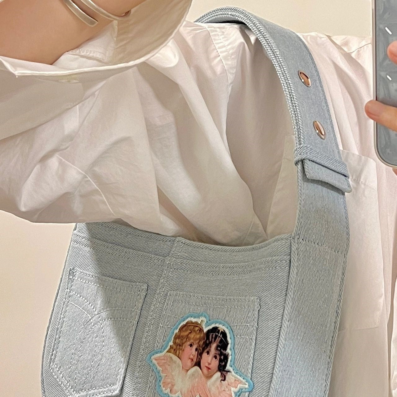 Angel Embroidered Denim Tote   HA1135