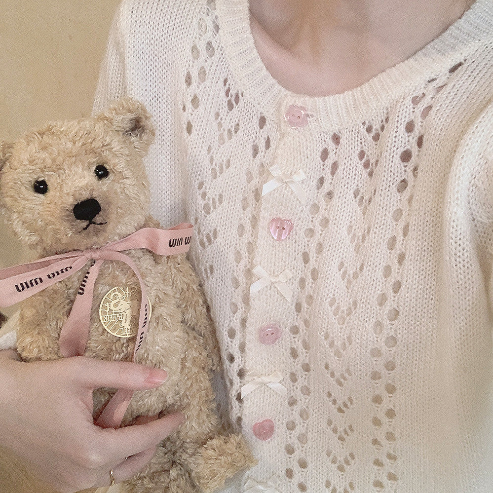 Cutout Pink Floral Knit Cardigan HA1119