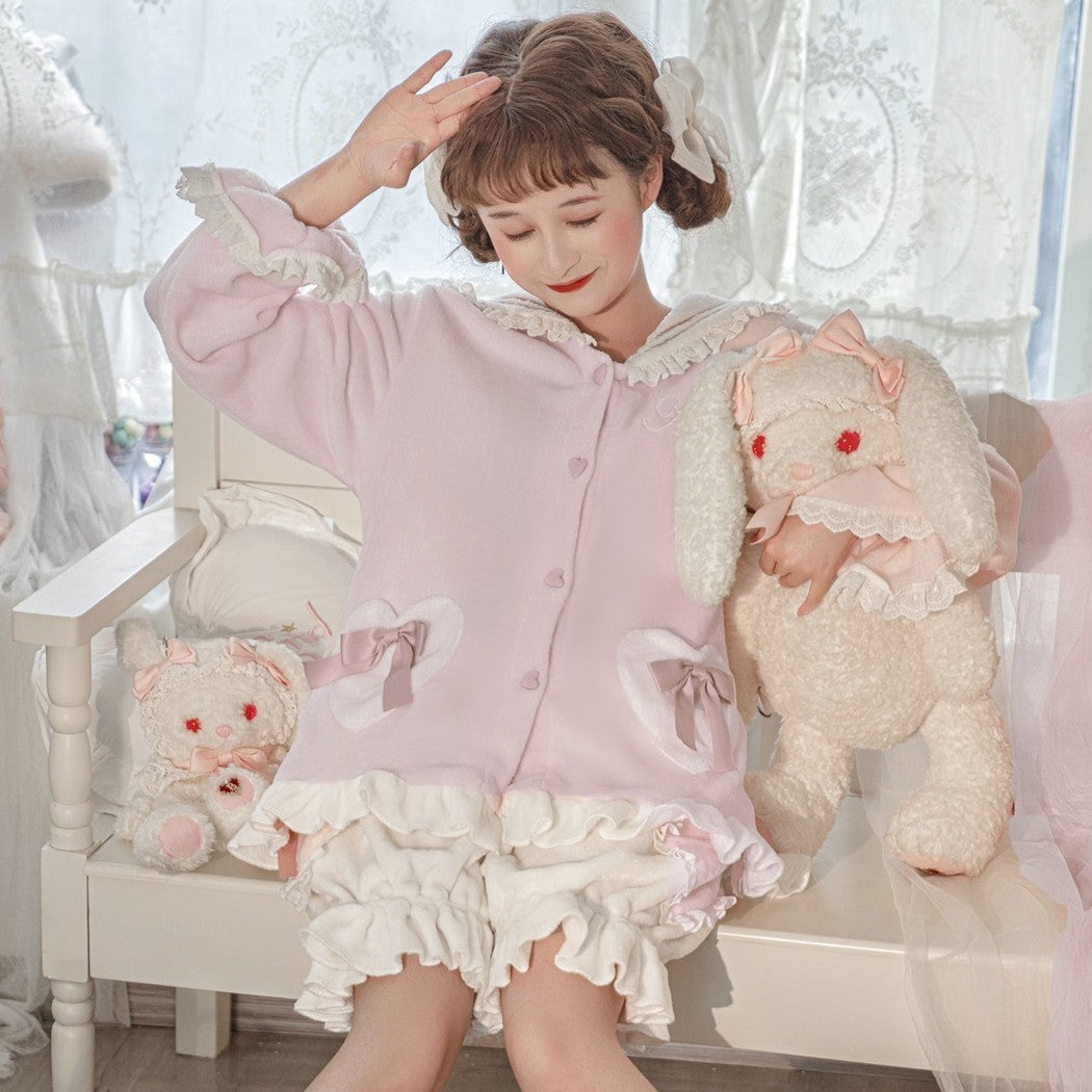 Cute Navy Neck Pajamas Loungewear   HA1482