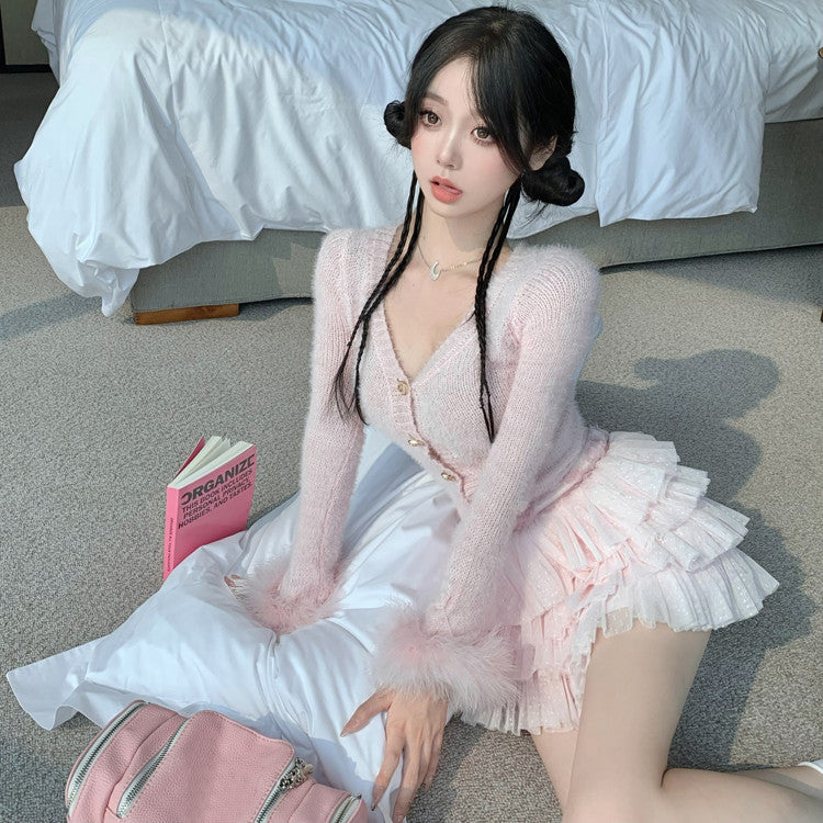 Pink Mink Fleece Knit Cardigan   HA1205