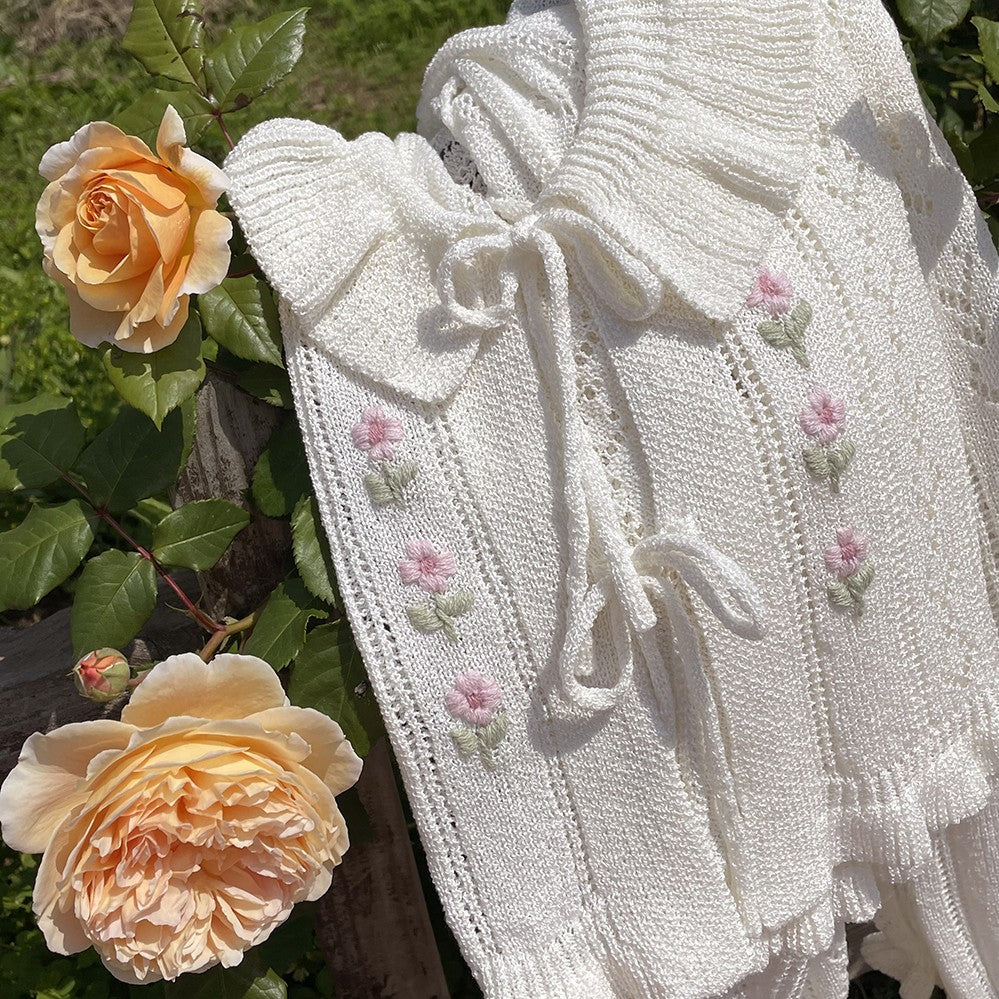 White Hollow Ribbon Cardigan  HA1402