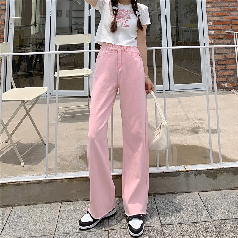 Pink Embroidered Denim Trousers   HA1451