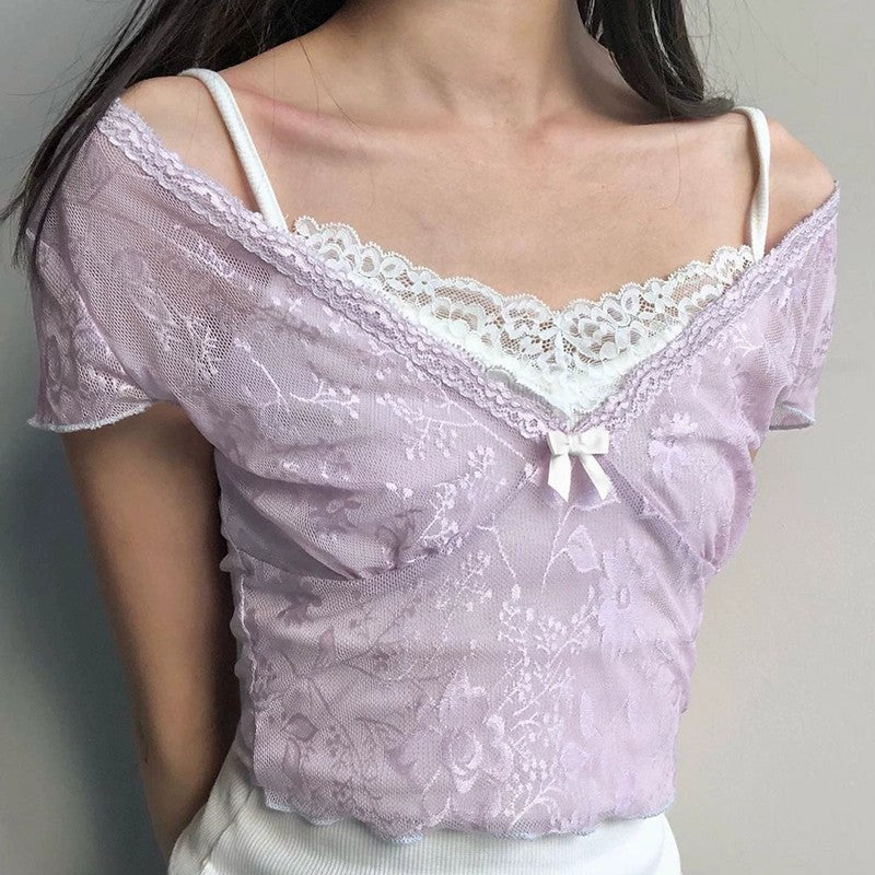 Paneled two-piece short-sleeve top T-shirt   HA1708