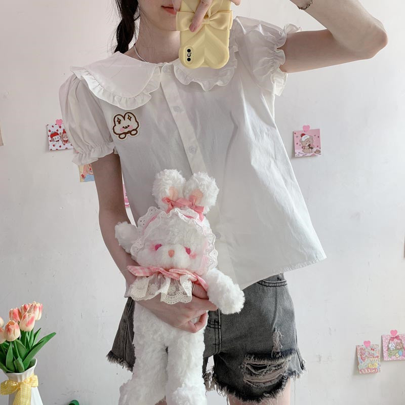 Puff Sleeve White Shirt Top    HA0748