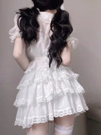 White doll collar shirt+lace lace cake skirt two -piece suit   HA1097
