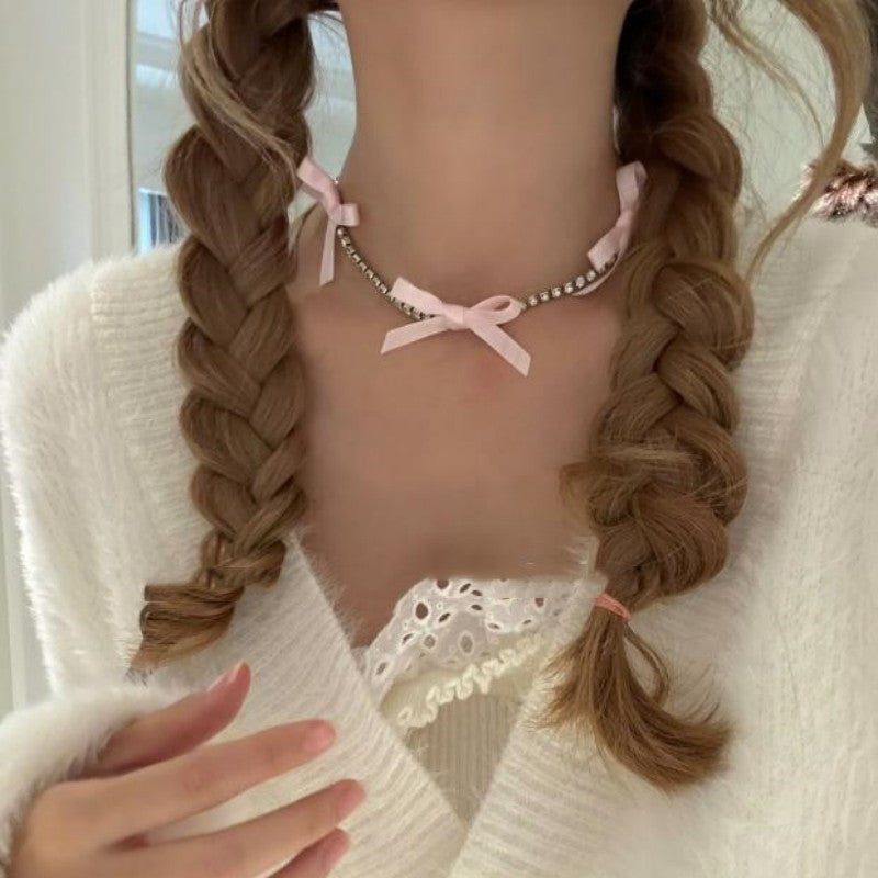 Bow zircon necklace clavicle chain HA1597