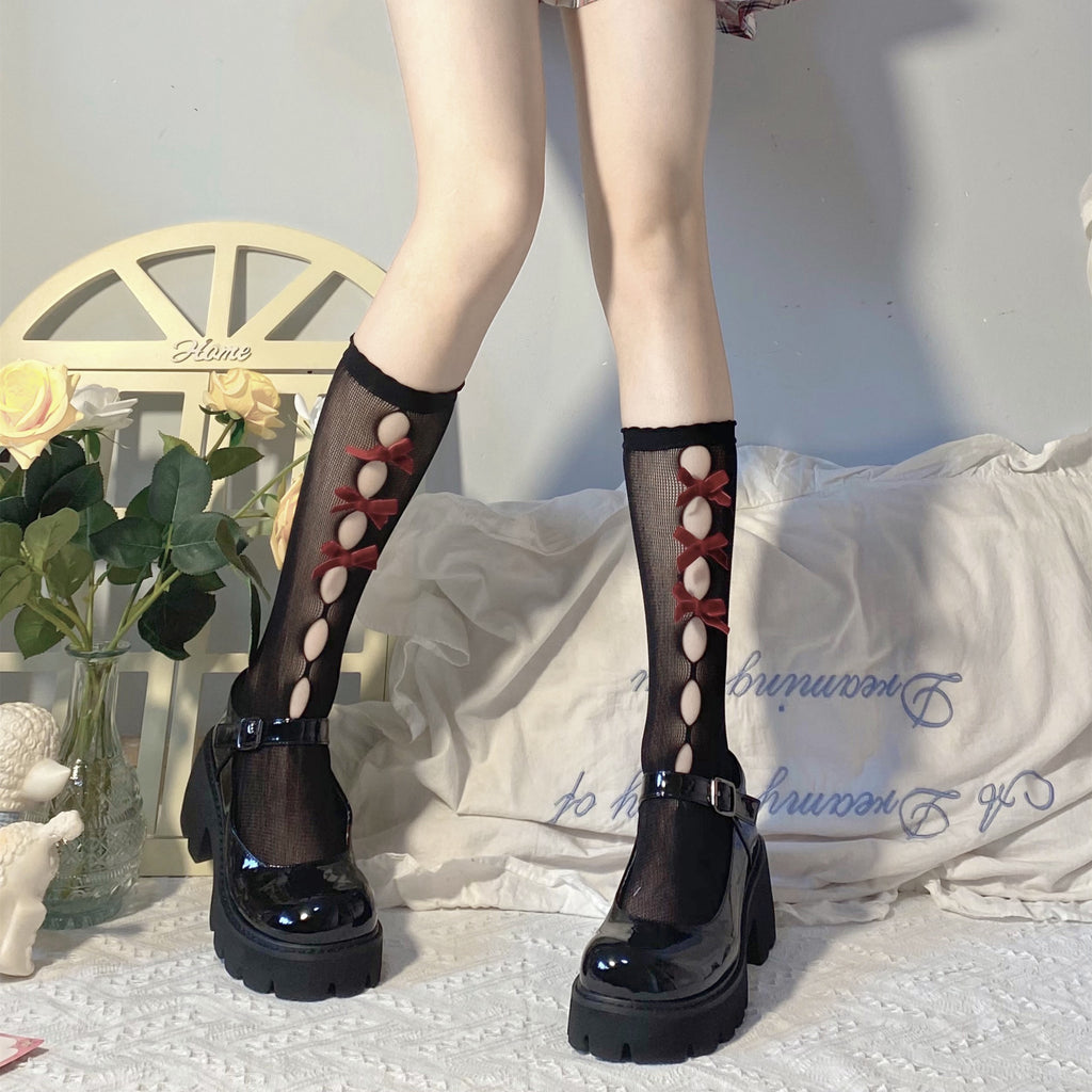 Bow Cutout Black Lace Socks  HA0383