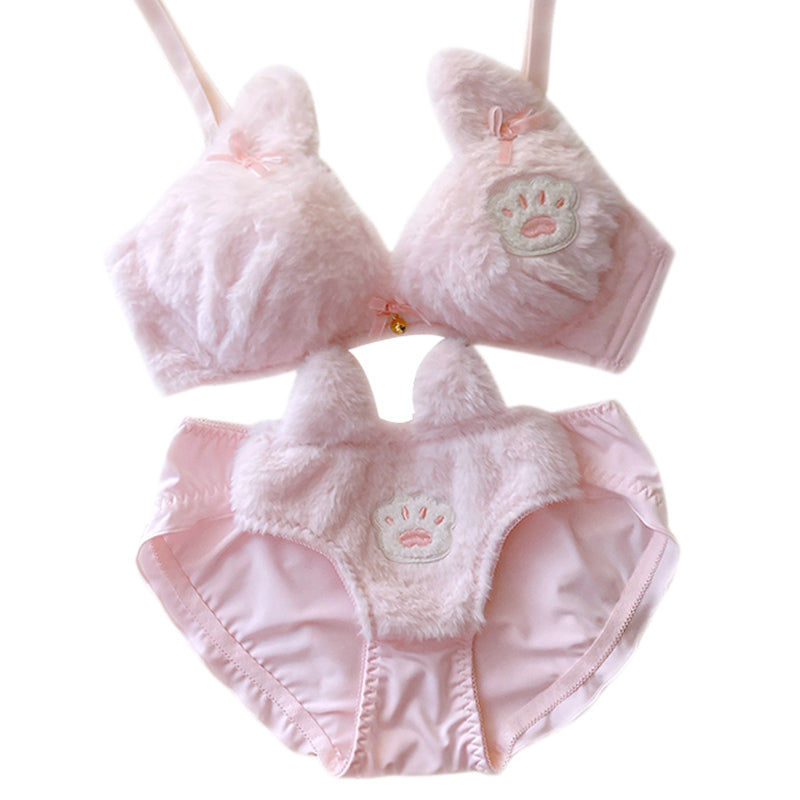 Pink Plush Cat's Claw Bra Set   HA0669