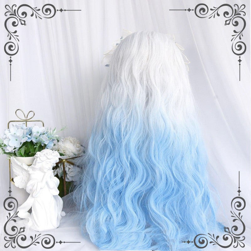 Milk blue cute long curly wig HA0354