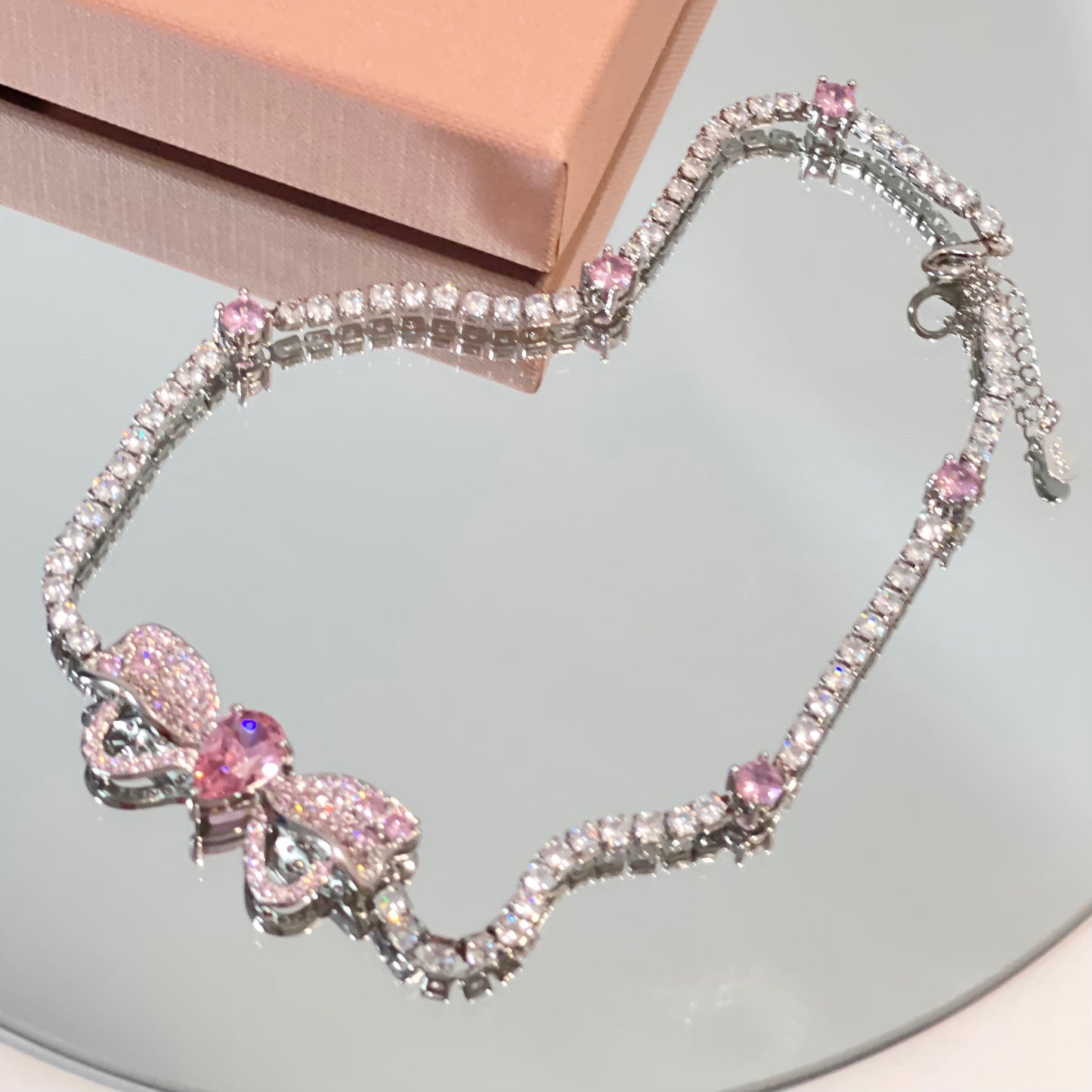 Delicate Pink Diamond Earrings Necklace Bracelet   HA1289