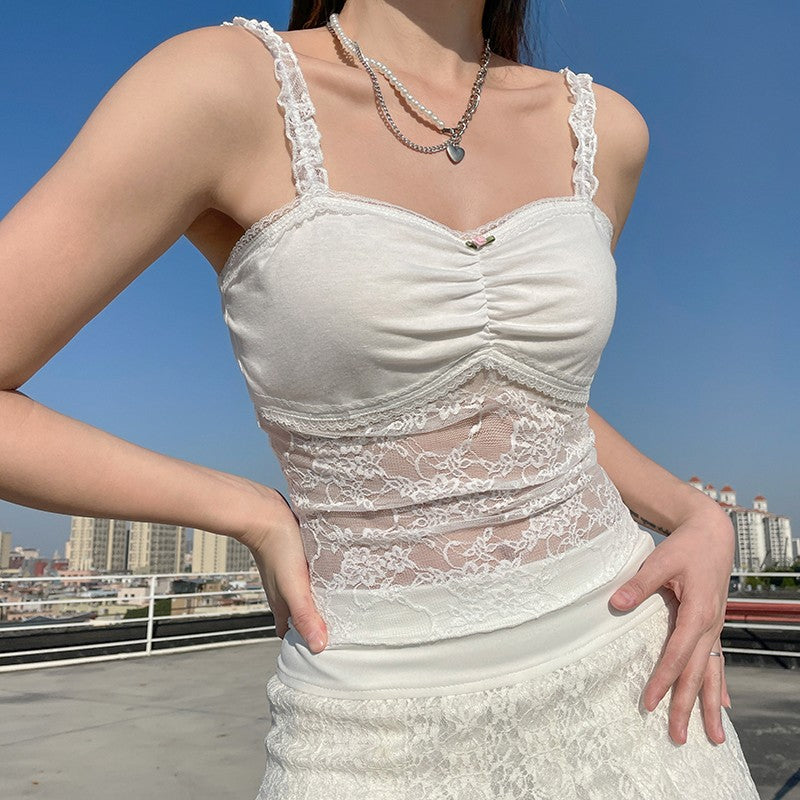 Lace stitching micro sheer camisole   HA1579
