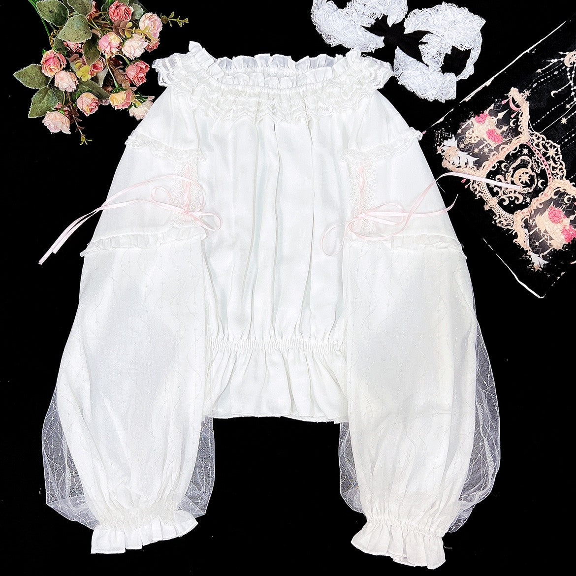 Sweet Bow Mesh Long Sleeves   HA1410
