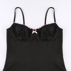 Low cut black suspender dress with slits   HA1709