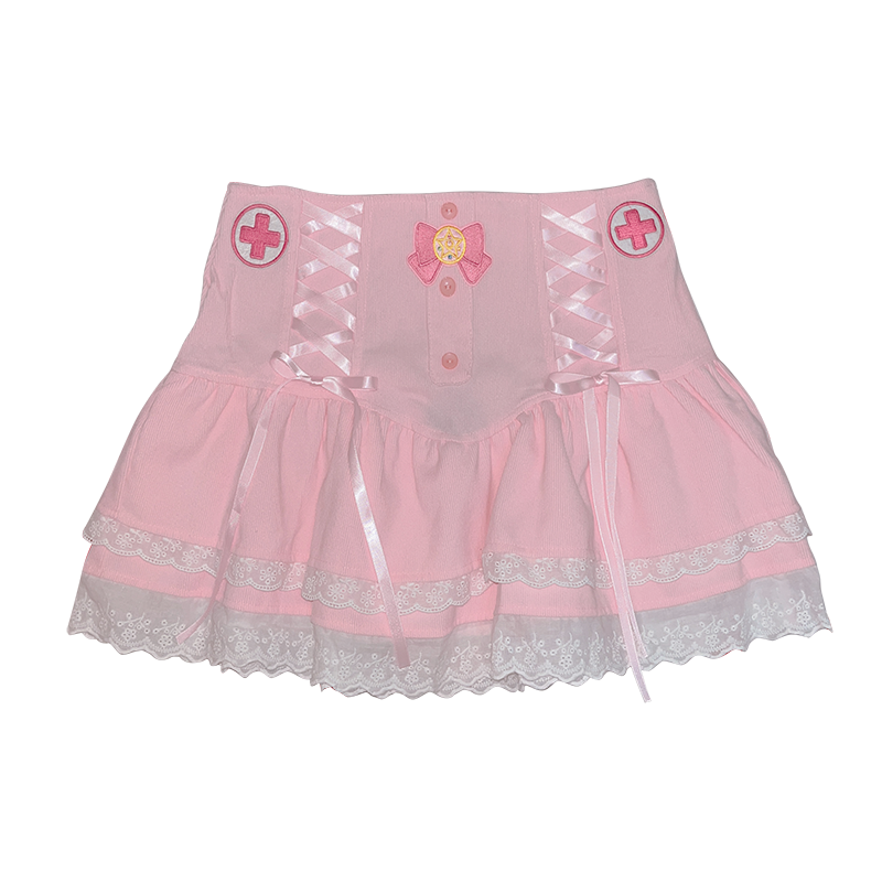 Sweet Embroidered Bow Double Skirt  HA1263