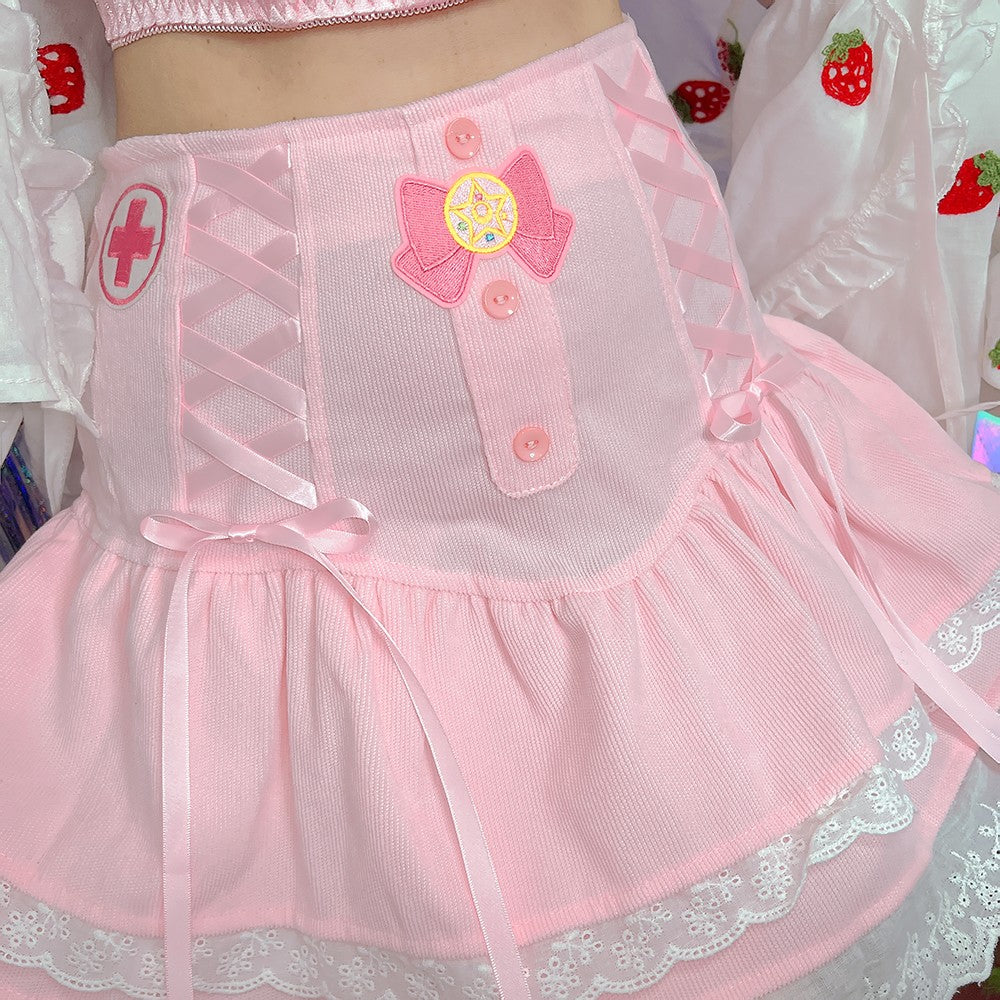 Sweet Embroidered Bow Double Skirt  HA1263