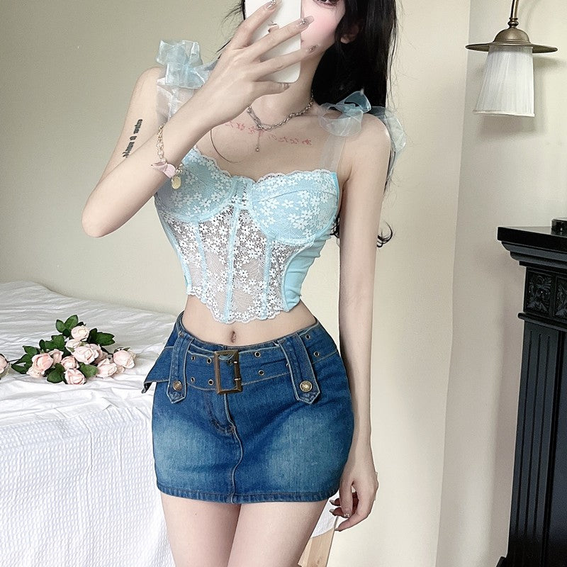 Sweet Floral Camisole Fishbone Vest   HA1682