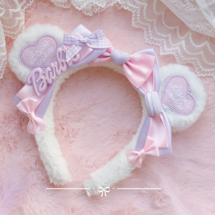 Big Bear Ear Heart Embroidery Headband   HA0618