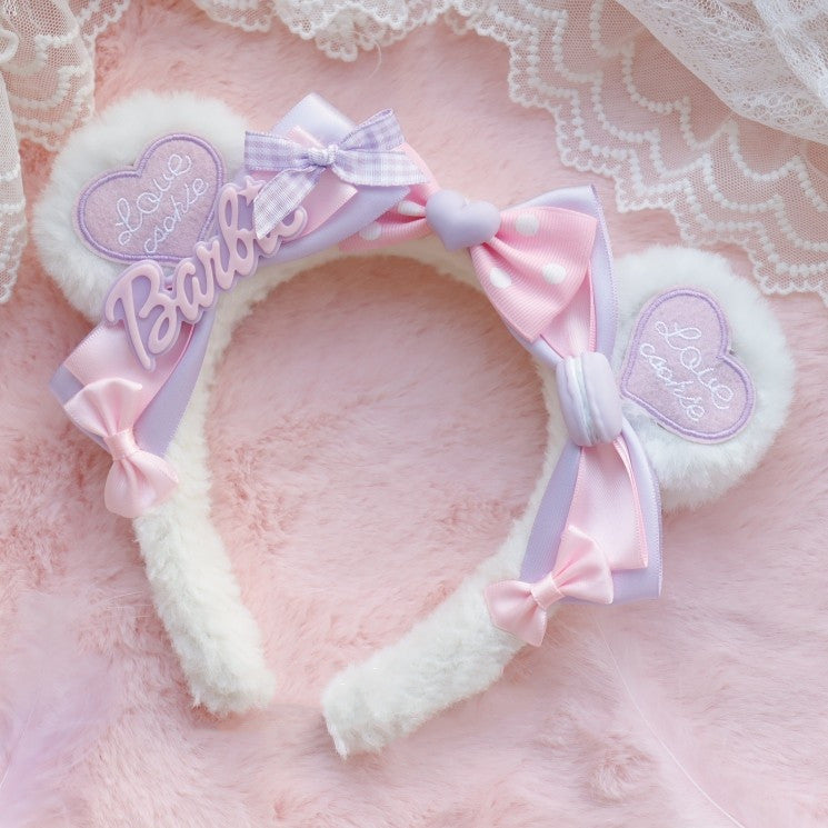 Big Bear Ear Heart Embroidery Headband   HA0618