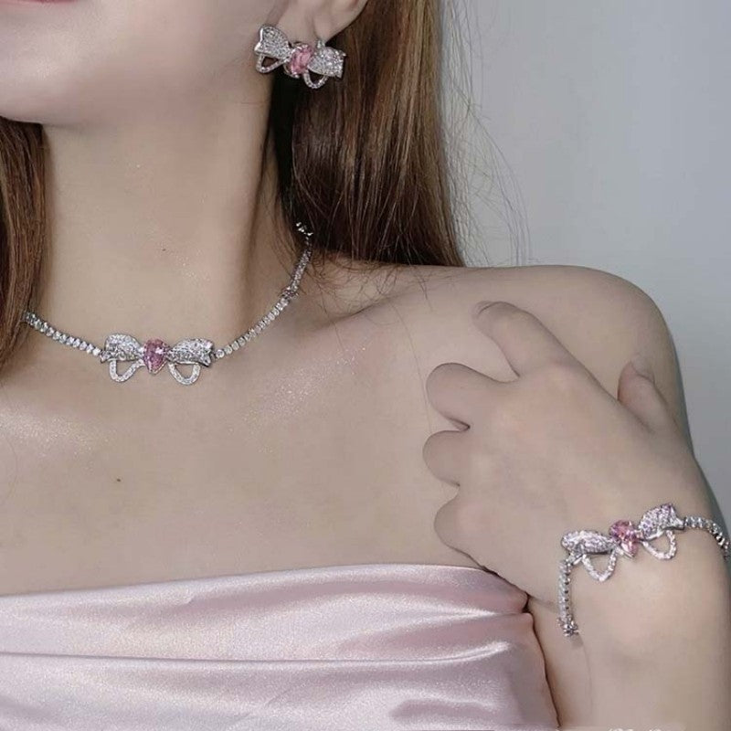 Delicate Pink Diamond Earrings Necklace Bracelet   HA1289